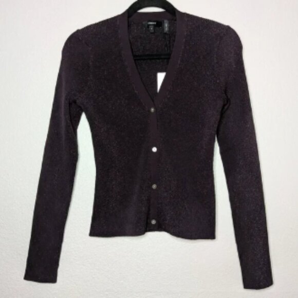 Theory Womens Purple Merlot Shimmer Compact Crepe Plaited Cardigan P 0 NWT - Picture 1 of 9